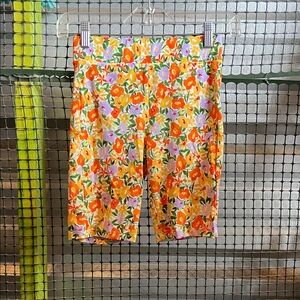 Zara Floral Bike Shorts - Orange, Yellow, Purple